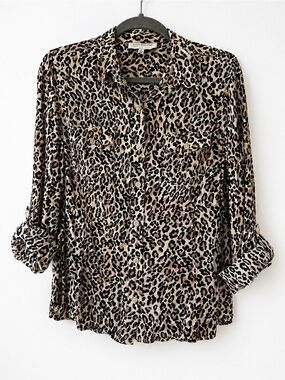 Jones New York Sport Leopard Print Button Down Shirt Medium